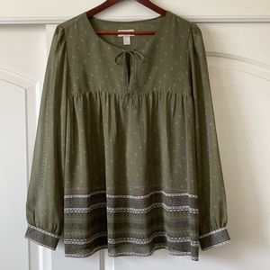 Loft long sleeve olive green top